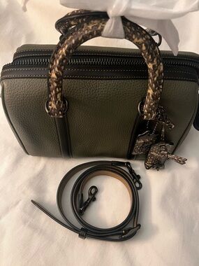 Coach army green ruby satchel with color block snakeskin